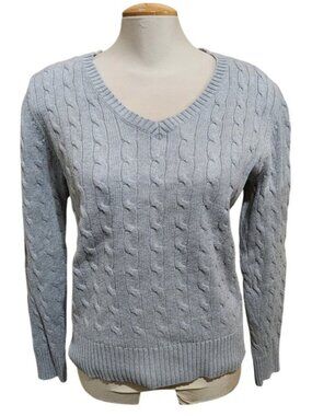 Tommy Hilfiger Womens Gray Cable V-Neck Sweater preppy classic. Fits L tag XL
